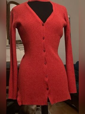 Reference Point New York Ribbed Knit V-Neck Belted Cardigan Sweater/Dress